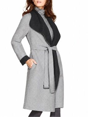 White House Black Market Reversible Wool Blend Belted Coat Gray Size S